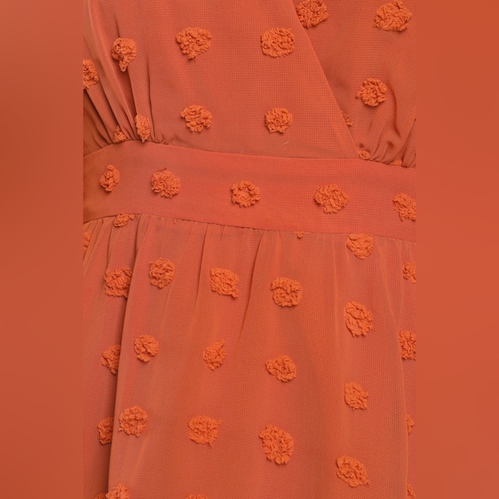 Lulus Always on Repeat Rust Orange Clip Dot Long Sleeve Mini Dress XL NWT - Picture 5 of 9